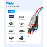 Component Video Cable With Audio (6Ft, Rca- 5 Cable, Supports 1080I) - Compatible With Dvd Players, Vcr, Camcorder, Projector