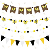 4 Sets Honey Bee Party Decorations Bee Felt Garlands Vintage Rustic Burlap Hanging Bunting Banner Bees Pom Pom Happy Bee'S Day Party Supplies For Baby Shower Birthday Party