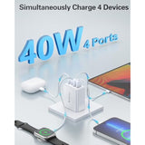 Usb C Charger Block, 2Pack 40W 4-Port Type C Fast Charging Block Dual Pd Power Adapter+Qc Plug Double Usb Wall Charger Blocks Multiple Usbc Charging Cube For Iphone 16 15 14 13 12 11 Pro Max, Samsung