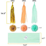 50Pcs Birthday Decorations Kit, Mint Gold Happy Birthday Banners With Tissue Pom Poms Tissue Tassels Paper Garland And Latex Balloons Happy Birthday Decoration For Kids And Woman