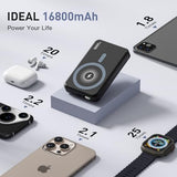 2026 Magnetic Wireless Power Bank, 16800mAh Portable Charger with 2 Built in Cables, LED Display Magnetic Battery Pack Travel Essentials for iPhone