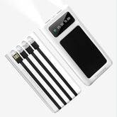 Power-Bank - 20000Mah Portable Charger,Solar Power Bank,Camping External Backup Battery Pack,Fast Solar Panel Charger With Dual Flashlight And 4 Usb Cables (White)