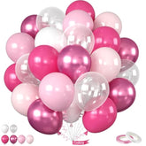 Pink Balloons, 12 Inch Hot Pink White Balloons, Chrome Pinks Pastel Metallic Pinks White Clear Latex Balloon For Girls Birthday Baby Shower Bridal Shower Valentine'S Day Wedding Party Decorations