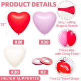 60-Piece 12-Inch Red, White, Pink Heart-Shaped Latex Balloons Set - Romantic Love Heart Balloons Decorations For Valentine'S Day, Anniversary, Wedding, Bridal Shower, Proposal, Birthday Party Favor