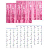 4 Pcs Cowgirl Party Decorations - 2 Boot Silver Metallic Tinsel Fringe Curtains & 2 Candy Pink Backdrops For Birthday Supplies Last Rodeo Bachelorette Wedding Disco Decor