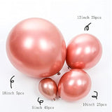 100Pcs Metallic Rose Gold Latex Balloons Various Sizes Chrome Balloon