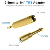3.5Mm To 1/4" Trs Adapter Set, Audio Converter For Electric Guitar/Keyboard/Mixer/Amp Amplifier/Bass/Headphone/Headset, 6.35Mm To 1/8" Balanced Jack Connector For Laptop/Tablet/Pc