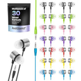 JustJamz Bulk Ear Buds Jelly Matte - 30 Pack of Colorful in-Ear Earbuds - Wired Earbuds - Stereo Sound - Silicone Earbud Tips - 3.5mm Stereo Multi-Color Earbuds for School, Classrooms, Libraries