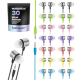 JustJamz Bulk Ear Buds Jelly Matte - 30 Pack of Colorful in-Ear Earbuds - Wired Earbuds - Stereo Sound - Silicone Earbud Tips - 3.5mm Stereo Multi-Color Earbuds for School, Classrooms, Libraries