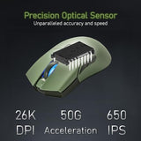 Irocks M31R Wireless Gaming Mouse, Triple Mode 2.4G/ Bluetooth/Usb-C Detachable Cable Gaming Mouse, Kailh Gm8.0 Mouse Switches, Advanced Pixart Paw3395 Optical Sensor, Up To 26,000 Dpi - Olive Green