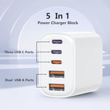 Usb C Fast Charging Block, 40W 5-Port 3 Usb C/2 Usb A Wall Multi Charger Plug, Type C Power Adapter Brick Cube Box For Apple Iphone 17 Pro Max/17 Air/16 Pro Max/15 Pro/14/13 Mini/12/Xs/Xr/Ipad/Samsung