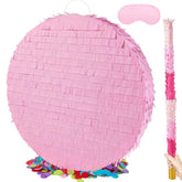 18 Inch Round Blank Piñata Diy With 30 Inch Piñata Stick Blindfold Confetti For Boy Girl Adult Birthday Party Game Decorations, Anniversary Celebration, Fiesta (Pink)