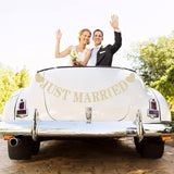 Pre-Strung Just Married Banner No Diy Just Married Sign Gold Glitter Wedding Banner For Just Married Wedding Reception Ceremony Party And Car Decorations