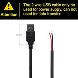 2Pcs 3.28FT USB 2.0 A Male 2-Pin Bare Wire (5V/2A) Black Open End Pigtail Cable for DIY Repair & Power Supply