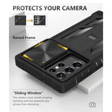 Case For Samsung Galaxy S22 Ultra 5G: Military Grade Drop Proof Rugged Protective Phone Cover With Built-In Kickstand & Slide |Shockproof Bumper Protection Textured Matte 6.8 Inch-Black