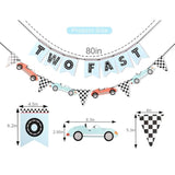 Two Fast Banner for Racing Theme 2nd Birthday Party Decorations
