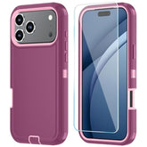 Compatible With Iphone 17 Pro Max Case With Hd Screen Protector, Heavy Duty Shockproof & Dustproof & Dropproof 3-Layer Cover For Iphone 17 Pro Max, Wineredpink
