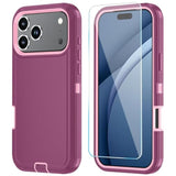Compatible With Iphone 17 Pro Max Case With Hd Screen Protector, Heavy Duty Shockproof & Dustproof & Dropproof 3-Layer Cover For Iphone 17 Pro Max, Wineredpink