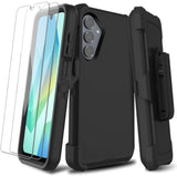For Samsung Galaxy A16 5G Case With 2 Pack Screen Protector, Belt Clip Holster Kickstand Rugged Full-Body Heavy Duty Protection Military Grade Shockproof Cell Phone Cover (Black)