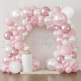 Pink And White Balloons Arch Kit, Double Stuffed Pastel Pink Balloon Garland Include Light Pearl Pink White And Metallic Pink Balloons For Coquette Wedding Birthday Party Bridal Shower Decorations