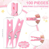 101 Pcs Don'T Say Baby Shower Games 100 Clothespins With 1 Sign For Baby Shower Decorations Clothes Pin Game Gender Reveal Party Prizes(Pink)