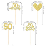12 Pcs 50Th Anniversary Centerpiece Sticks Double Sided Gold Glitter Heart 50 Golden Wedding Anniversary Table Flower Centerpieces For Cheers To 50 Years Blessed & Loved Wedding Party Supplies