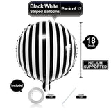 12-Pack 18" Black & White Striped Balloons  Party Decorations for Birthdays and Baby Showers