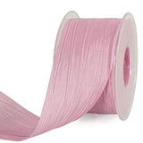 2 Inch X 25 Yards Wide Pink Crinkled Ribbon Silk-Like Wrinkled Ruffled