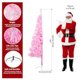 6Ft Artificial Half Christmas Tree With Lights Green Easy To Assemble,Comes With A Sturdy Metal Stand Space Saving, For Christmas Corner Decorations And Christmas Party Decorations (Pink)