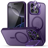 For Iphone 16 Pro Max Case, Compatible With Magsafe, Built-In Camera Ring Stand, With Individual Camera Cover, Translucent Matte Military-Grade Drop Protection Magnetic Case, Purple