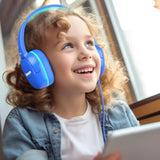 Kids Wired Headphones with 3.5mm Jack, Safe Volume, HD Stereo, Blue