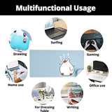 Cute Fat Duck Pattern Desk Mat,Cartoon Animal Game Mouse Pad,Blue Extended Desk Mat,Makeuptable Mat,Desk Writing Mat For Office Work Home For Girl Women(31.5''X15.7'', Blue&Doubt Duck)