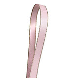 Pink Double Face Satin Ribbon With Gold Border, 3/8 Inch X 50Yd