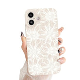 For Iphone 16 Sunflower Floral Blooms Pattern Design Soft Shockproof Protective Slim Phone Cover Silicone Camera Protection For Women Girls, White