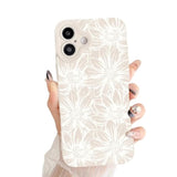 For Iphone 16 Sunflower Floral Blooms Pattern Design Soft Shockproof Protective Slim Phone Cover Silicone Camera Protection For Women Girls, White