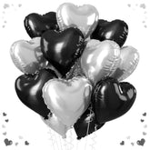 12 Pcs Black Silver Heart Foil Balloons 18 Inch Party Decorations