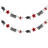 Black and Red Congrats Grad Banner Graduation Decorations Class of 2026 Glitter Star Grad Cap Certificate Bunting Garland for Graduation Party Supplies
