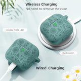 For Airpods 4 Case, Flower Engraved Case Compatible With Apple Airpods 4Th Generation Cases For Women, Cute Soft Silicone Full Protective Cases Cover With Cleaner Kit & Keychain, Pinegreen