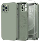 iPhone 13 Pro Max Magnetic Silicone Case with Screen Protector Porcelain Blue