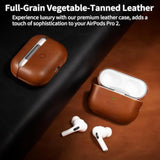 For Airpods Pro 2Nd Generation Case, Compatible With Magsafe And Wireless Charging, Luxury Full-Grain Smooth Leather, Unique Patina, Comfort Grip, Compatible With Airpods Pro 2, Brown