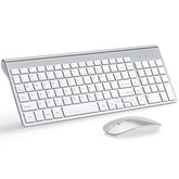 Wireless Keyboard And Mouse Ultra Slim Combo, 2.4G Silent Compact Usb 2400Dpi Mouse And Scissor Switch Keyboard Set With Cover, 2 Aa And 2 Aaa Batteries, For Pc/Laptop/Windows/Mac-Silver White