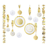 Gold Birthday Party Decorations Kit – 13Pcs White & Metallic Gold Hanging Paper Fans, Foil Swirls & Fringe Garland For Adults, Teens, Kids, Milestone Golden Birthday Backdrop Decor