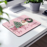 Pink Christmas Mouse Pad Desk Decor,Pine Tree Decor Mouse Pad Farmhouse Christmas Desk Decorations,Winter Holiday Sant Xmas Decorations For Laptop Gaming Non-Slip Rubber Base,9.5X7.9 In