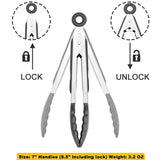 Small Silicone Tongs 7-Inch Mini Serving Tongs, Set Of 3 (Black Gray White)