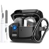 Galaxy Buds 3 Pro/Buds 3 Case Cover 2024 With Secure Lock Clip, Shockproof Samsung Galaxy Buds 3/3 Pro Protective Hard Cover Shell With Carabiner&Cleaner Kit For Men Women, Black