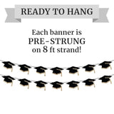 Pre-Strung Graduation Banner Decoration - No Diy - Grad Hats Party Banner - Pre-Strung On 8 Ft Strands - Congrats Class Of 2025 Graduation Party Decorations. Did We Mention No Diy