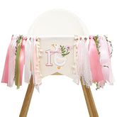 Floral Goose High Chair Banner - Girls First Birthday Decorations,Pink Goose 1St Birthday Banner?Vintage Goose Animal Party Highchair Garland Photo Props