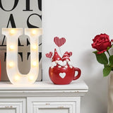 Red Valentine Gnome Couple In Coffee Cup, Valentine Gnomes For Table Decor, Red Small Gnome Figurine Set