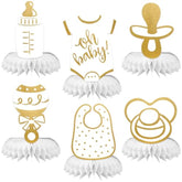 6PCS Neutral Gold "Oh Baby" Honeycomb Table Centerpieces for Gender-Neutral Baby Shower