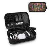 Dragonfly Print Electronic Organizer Travel Case Portable Daisy Charger Organizer Travel Case Slim Cable Organizer Bag Tech Organizer Travel Case, Purple And Green